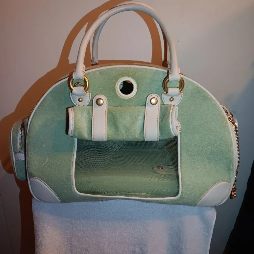 Rare Vintage Y2K Juicy Couture Spell Out Pet Dog Carrier Bag Teal.